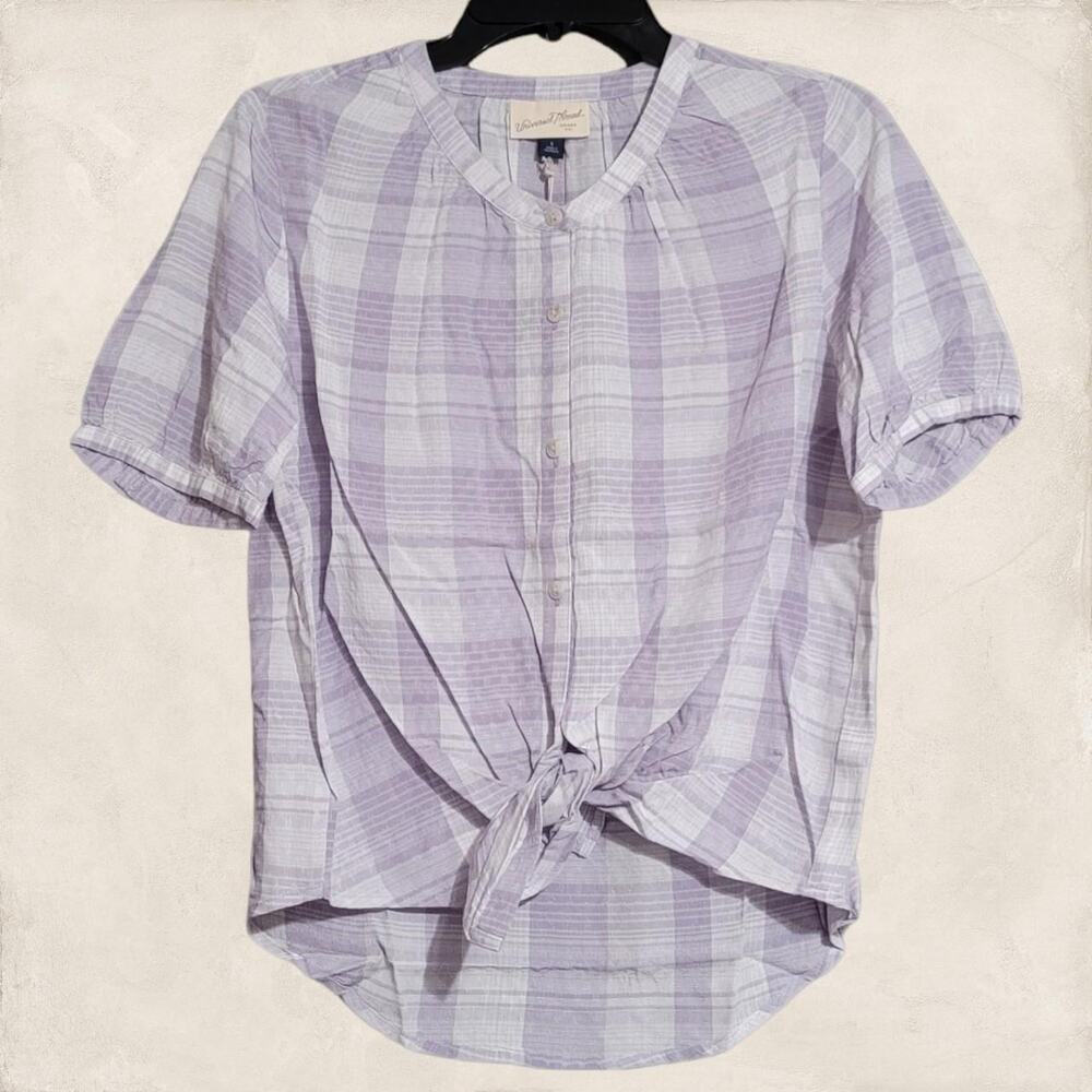 Universal Thread Lilac Plaid Button Down Blouse Size Small